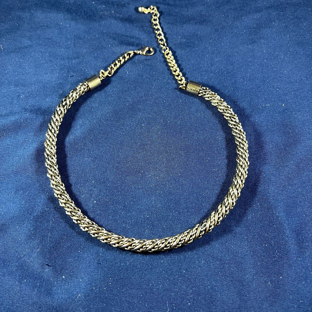 Vintage Twisted Rope Chain GoldTone Choker Necklace With Lobster Clasp